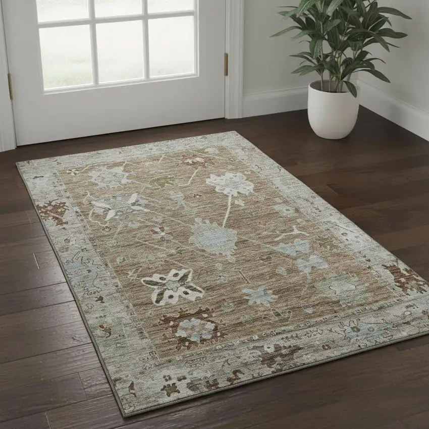 Brown And Gray Oriental Washable Area Rug With UV Protection Photo 2