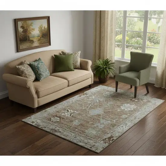 Brown And Gray Oriental Washable Area Rug With UV Protection Photo 2
