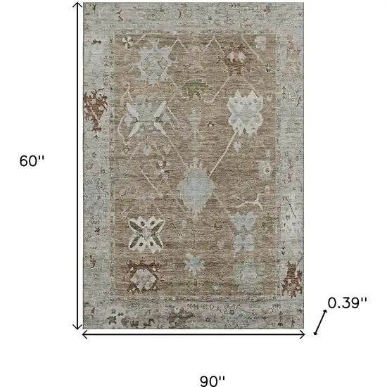 Brown And Gray Oriental Washable Area Rug With UV Protection Photo 9