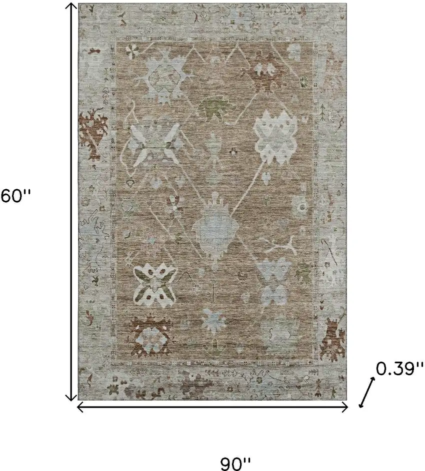 Brown And Gray Oriental Washable Area Rug With UV Protection Photo 9