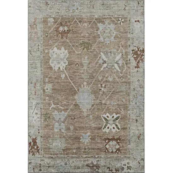 Brown And Gray Oriental Washable Area Rug With UV Protection Photo 4