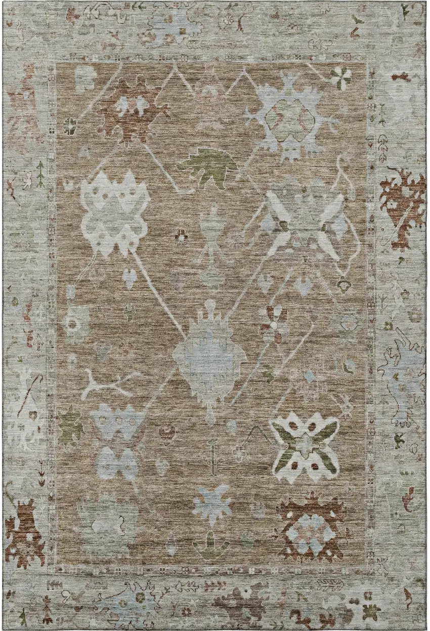 Brown And Gray Oriental Washable Area Rug With UV Protection Photo 4