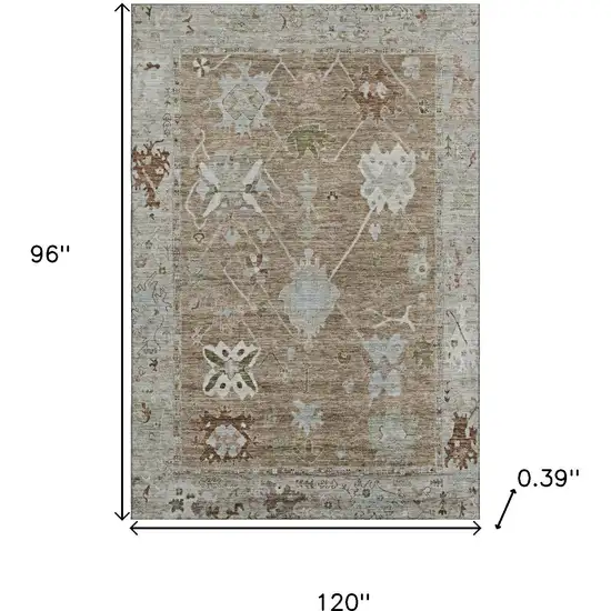 Brown And Gray Oriental Washable Area Rug With UV Protection Photo 9