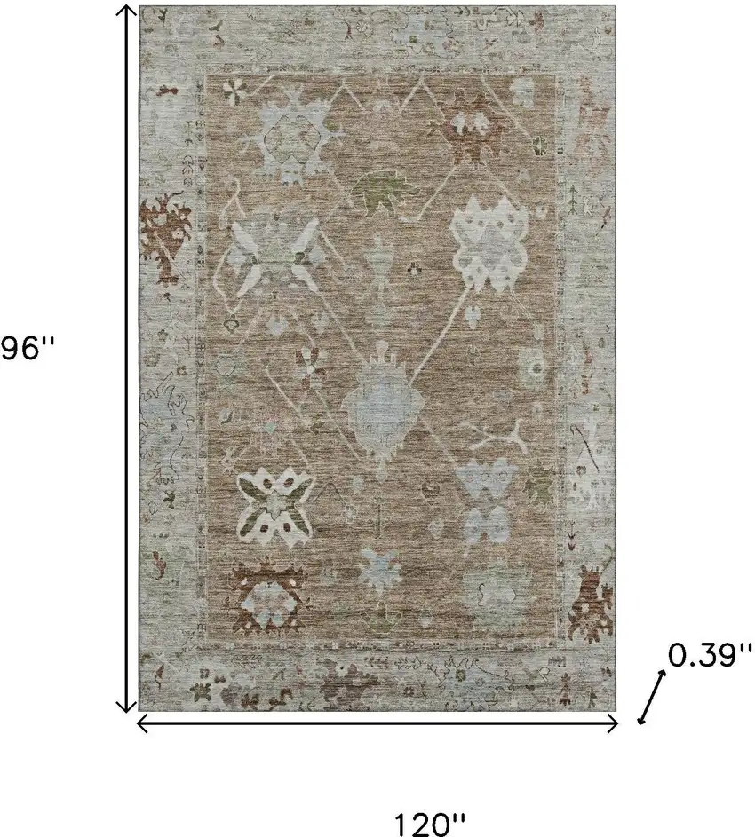 Brown And Gray Oriental Washable Area Rug With UV Protection Photo 9
