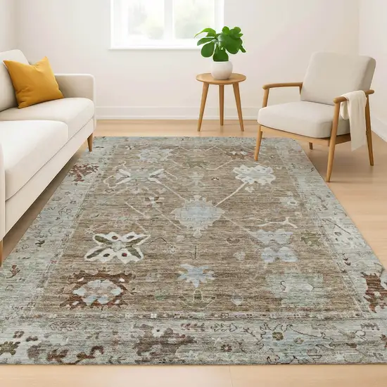 Brown And Gray Oriental Washable Area Rug With UV Protection Photo 6