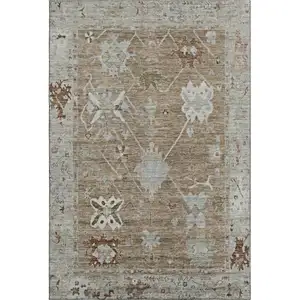 Photo of Brown And Gray Oriental Washable Area Rug With UV Protection