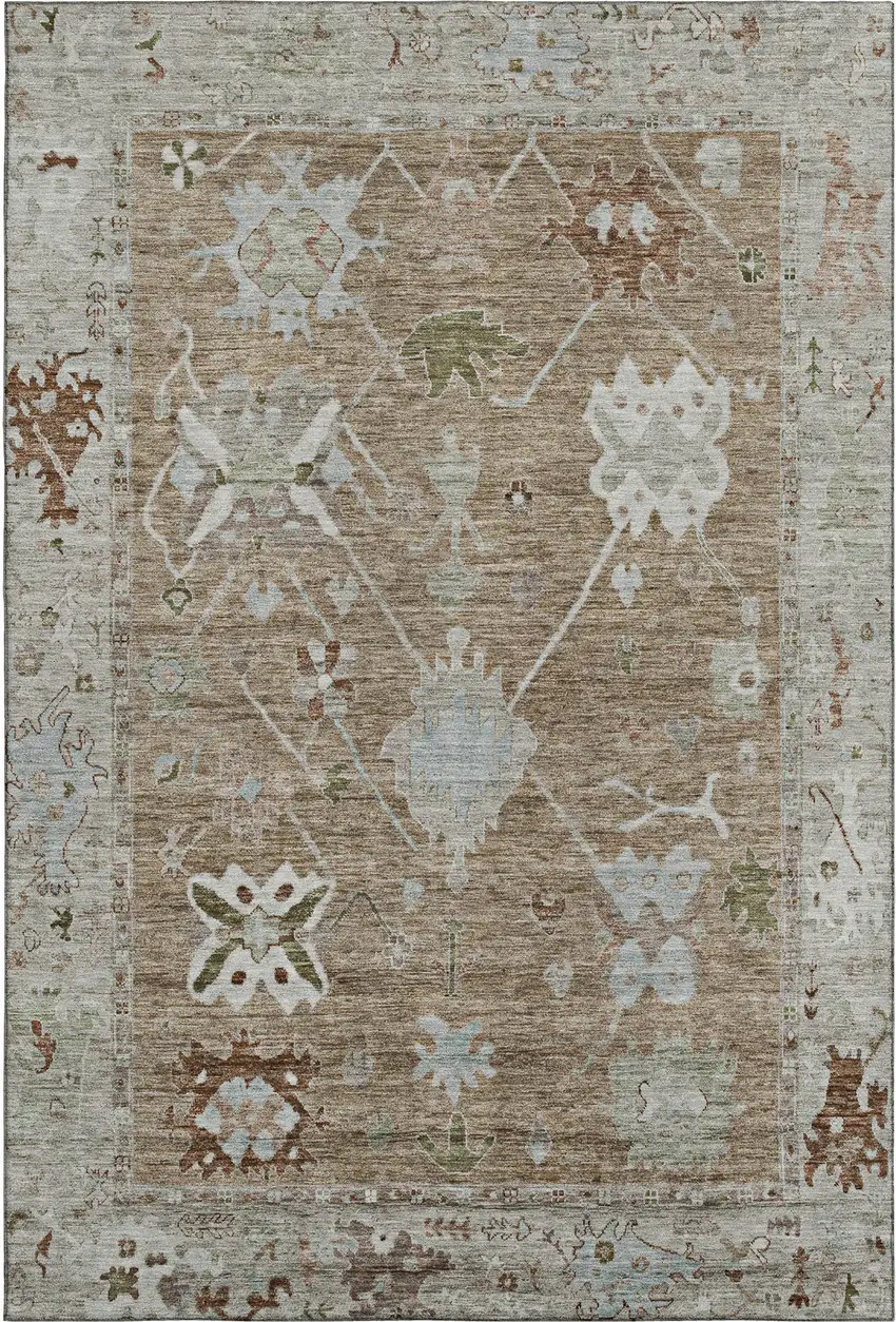 Brown And Gray Oriental Washable Area Rug With UV Protection Photo 1