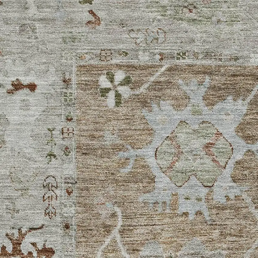 Brown And Gray Oriental Washable Area Rug With UV Protection Photo 3