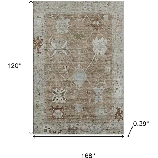 Brown And Gray Oriental Washable Area Rug With UV Protection Photo 9