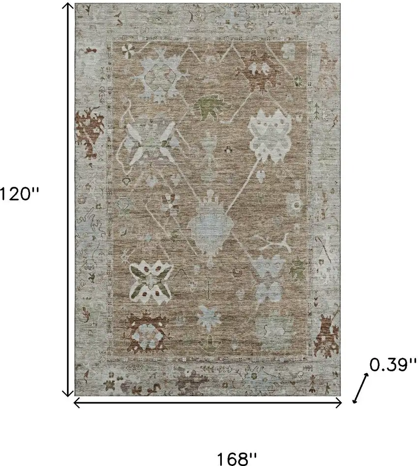 Brown And Gray Oriental Washable Area Rug With UV Protection Photo 9