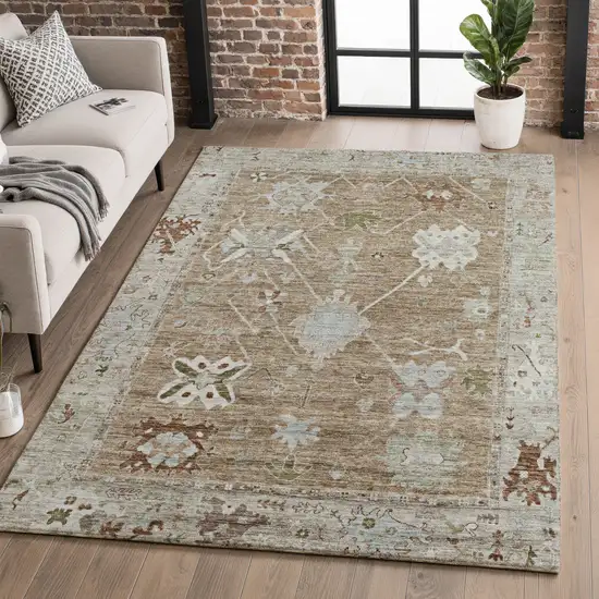 Brown And Gray Oriental Washable Area Rug With UV Protection Photo 5