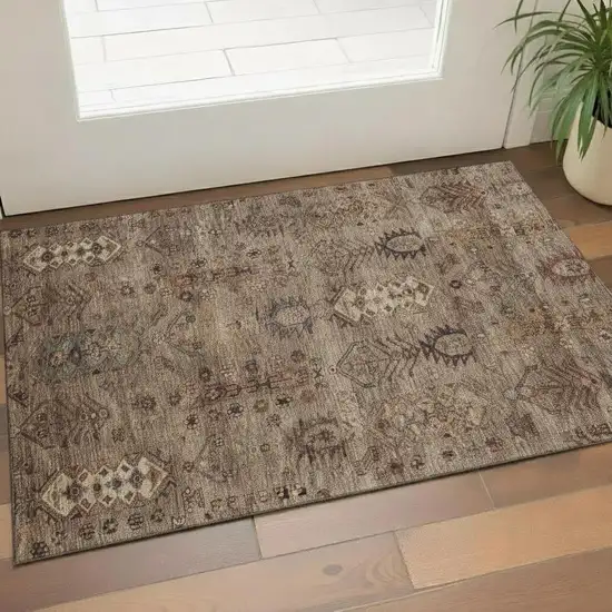Brown And Gray Southwestern Washable Area Rug With UV Protection Photo 2