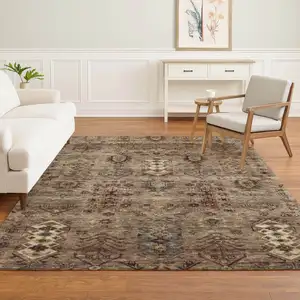 Photo of Brown And Gray Southwestern Washable Area Rug With UV Protection