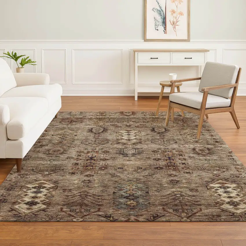 Brown And Gray Southwestern Washable Area Rug With UV Protection Photo 6