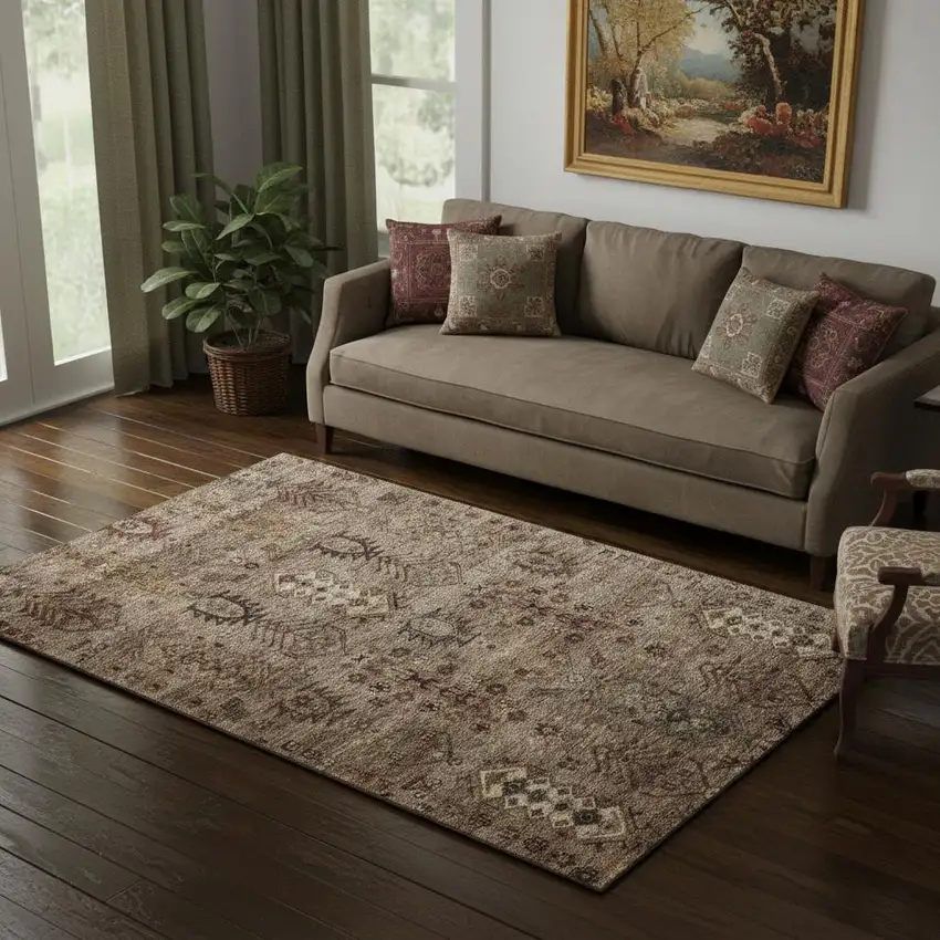 Brown And Gray Southwestern Washable Area Rug With UV Protection Photo 2