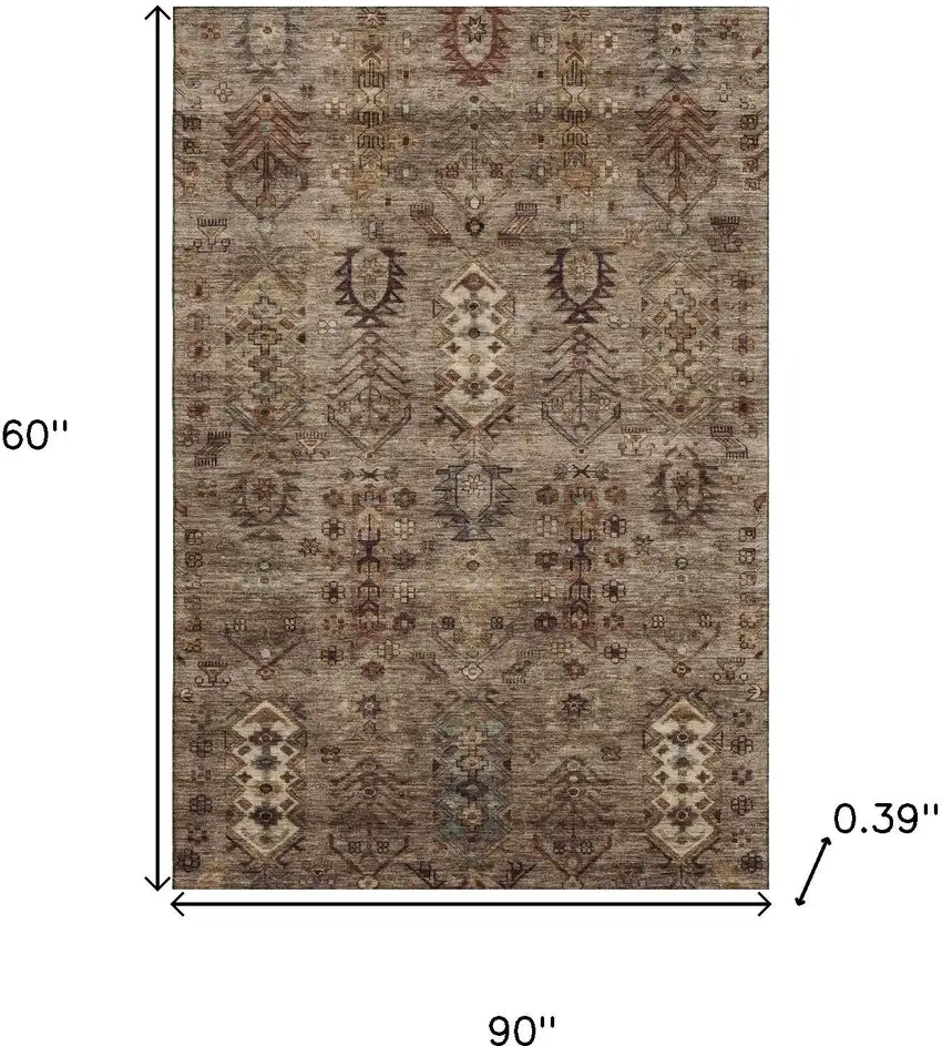 Brown And Gray Southwestern Washable Area Rug With UV Protection Photo 9