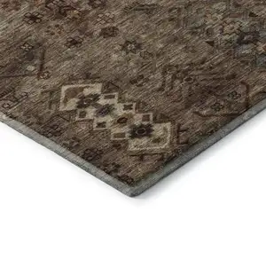 Photo of Brown And Gray Southwestern Washable Area Rug With UV Protection
