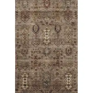Photo of Brown And Gray Southwestern Washable Area Rug With UV Protection