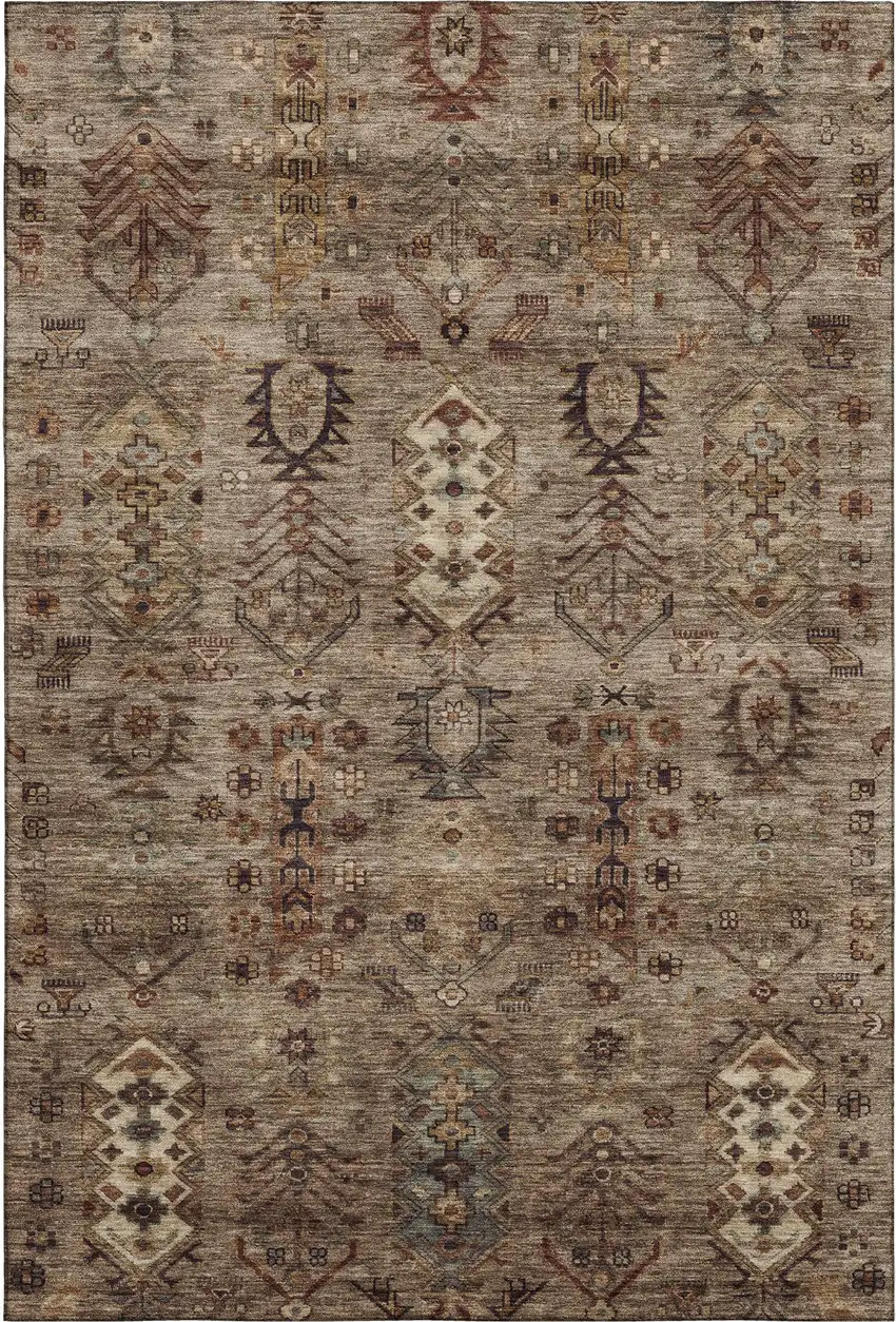 Brown And Gray Southwestern Washable Area Rug With UV Protection Photo 1