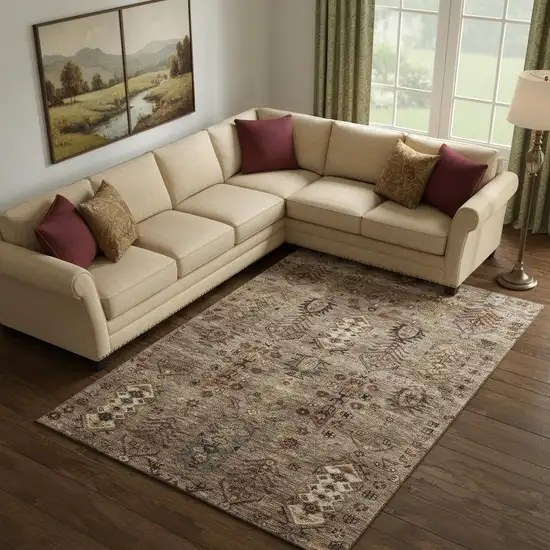 Brown And Gray Southwestern Washable Area Rug With UV Protection Photo 2