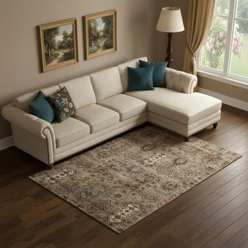 Brown And Gray Southwestern Washable Area Rug With UV Protection Photo 2