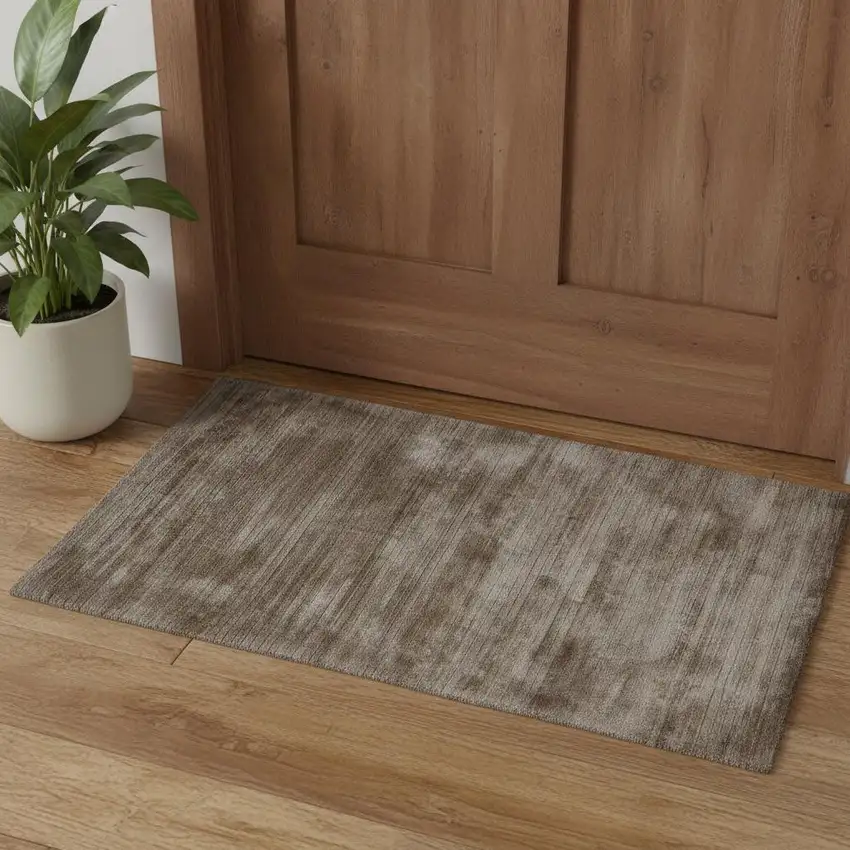 Brown And Gray Striped Hand Woven Area Rug Photo 1