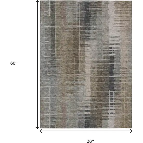 Brown And Gray Striped Washable Indoor Outdoor Area Rug Photo 3