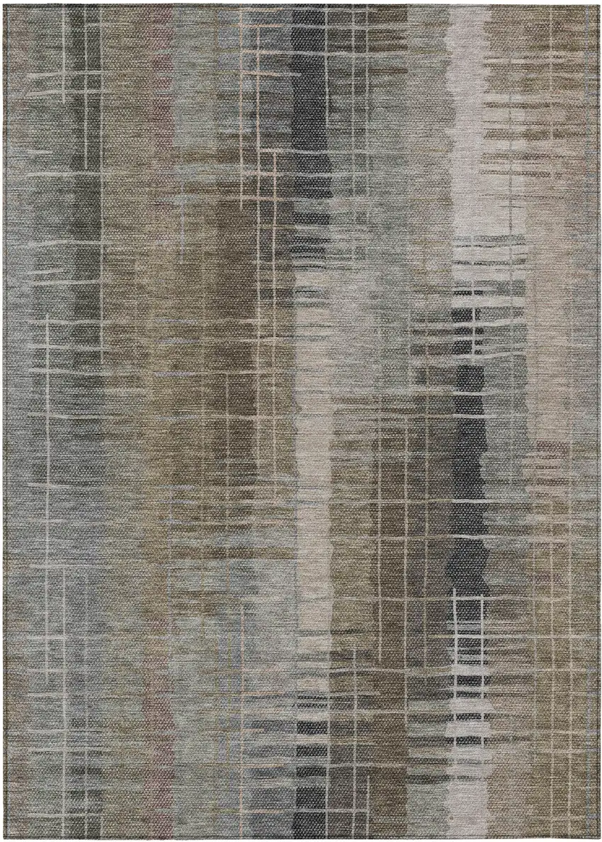 Brown And Gray Striped Washable Indoor Outdoor Area Rug Photo 2