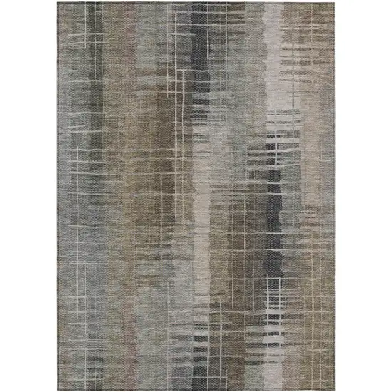 Brown And Gray Striped Washable Indoor Outdoor Area Rug Photo 4