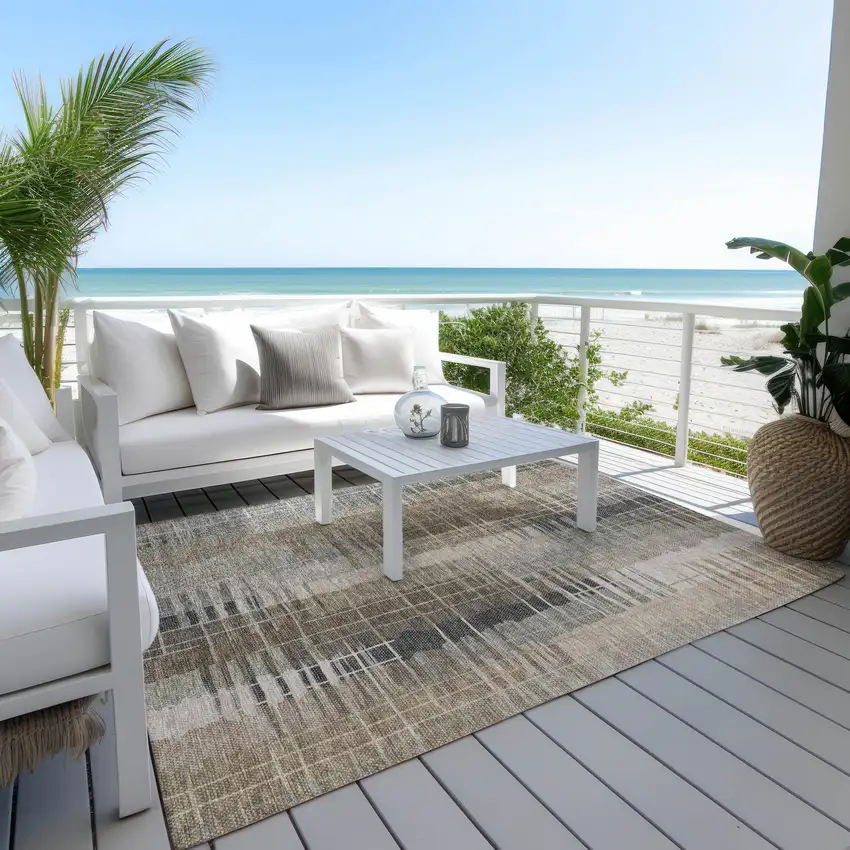 Brown And Gray Striped Washable Indoor Outdoor Area Rug Photo 9