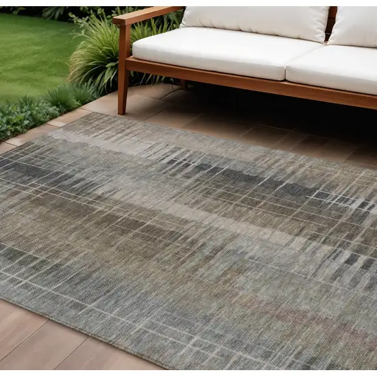 Brown And Gray Striped Washable Indoor Outdoor Area Rug Photo 1
