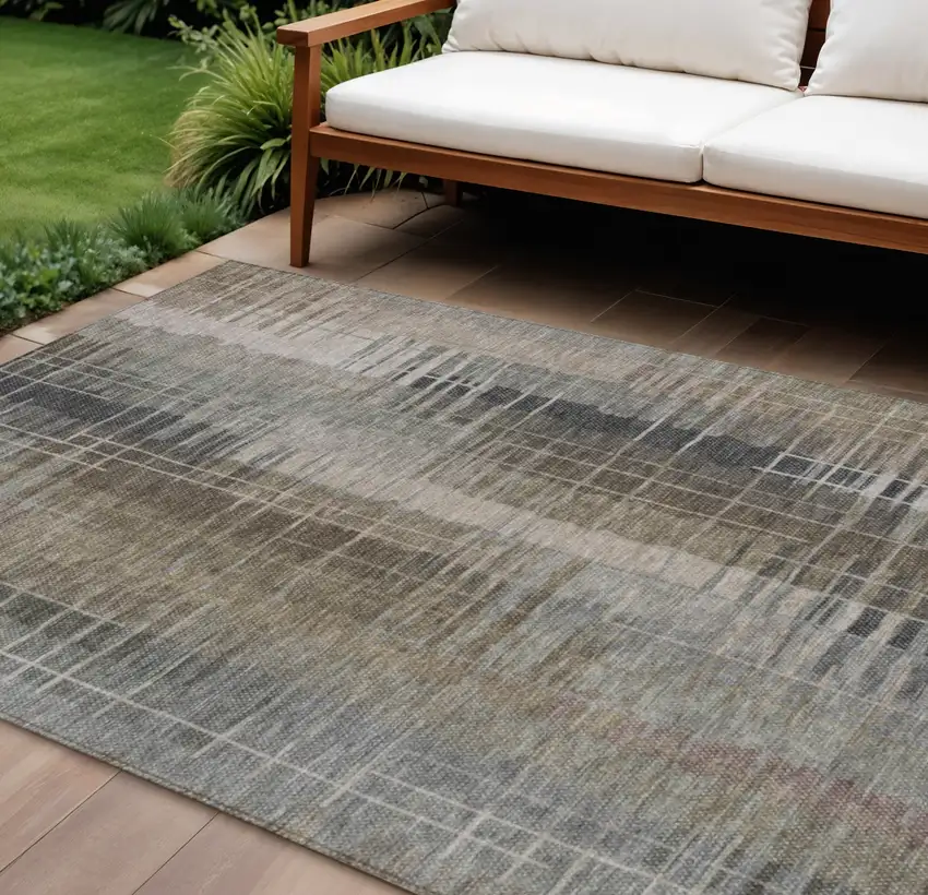 Brown And Gray Striped Washable Indoor Outdoor Area Rug Photo 1