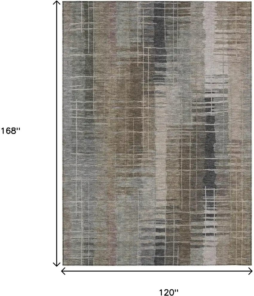 Brown And Gray Striped Washable Indoor Outdoor Area Rug Photo 3
