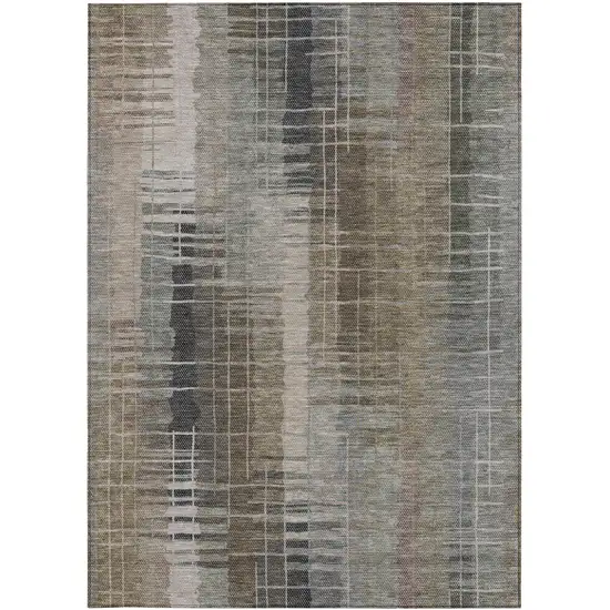 Brown And Gray Striped Washable Indoor Outdoor Area Rug Photo 5