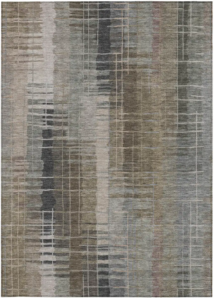Brown And Gray Striped Washable Indoor Outdoor Area Rug Photo 5