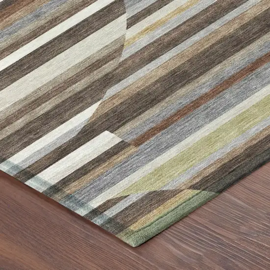 Brown And Gray Striped Washable Indoor Outdoor Area Rug Photo 4