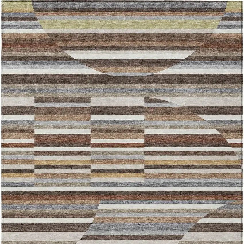 Brown And Gray Striped Washable Indoor Outdoor Area Rug Photo 3