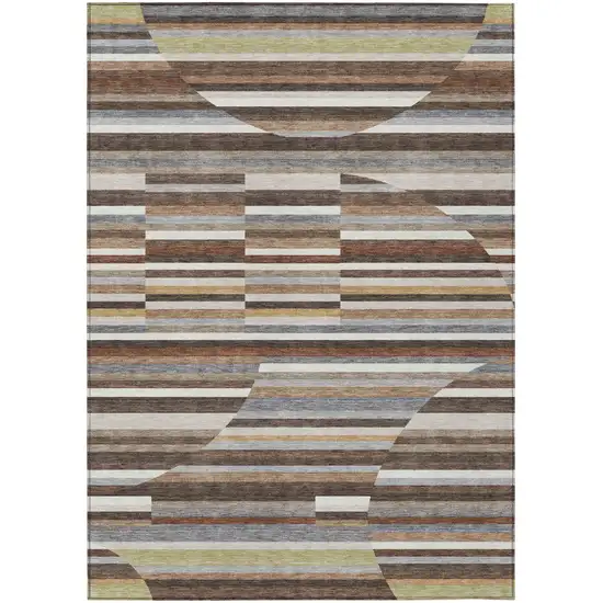 Brown And Gray Striped Washable Indoor Outdoor Area Rug Photo 1