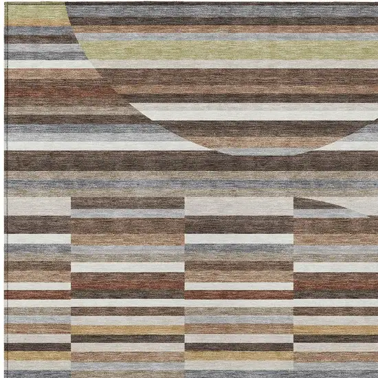 Brown And Gray Striped Washable Indoor Outdoor Area Rug Photo 2