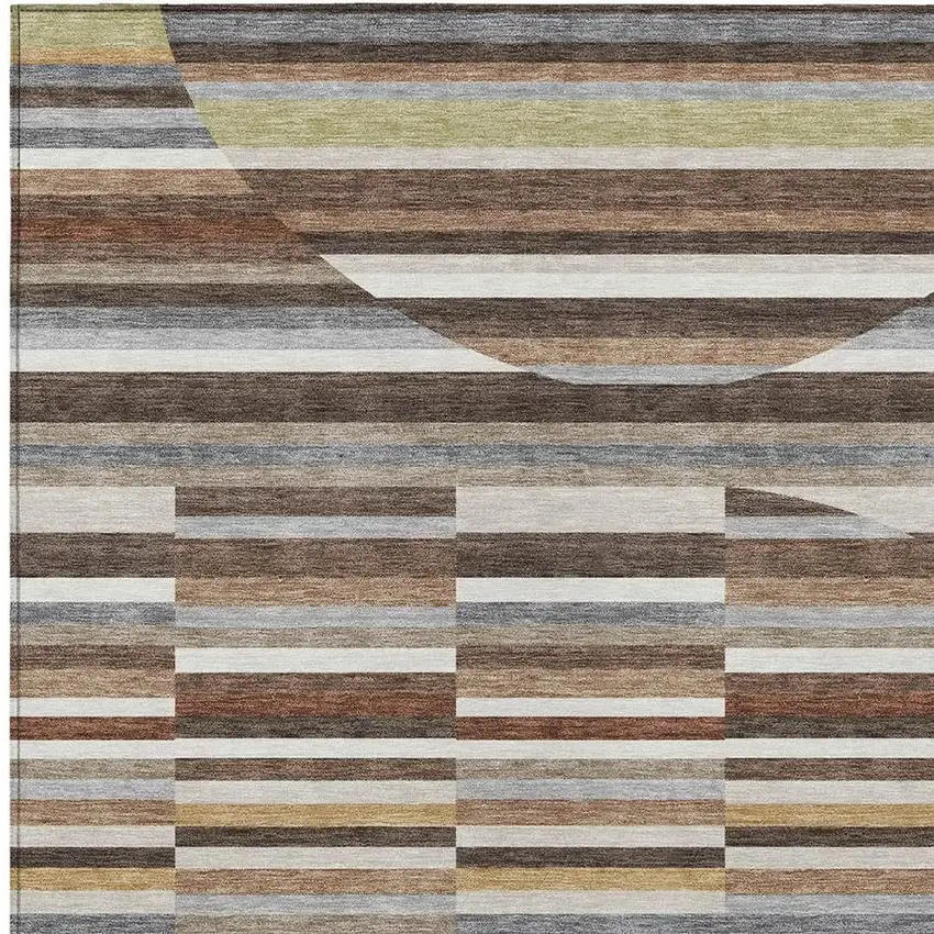 Brown And Gray Striped Washable Indoor Outdoor Area Rug Photo 2
