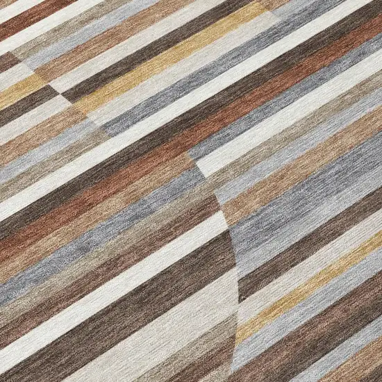 Brown And Gray Striped Washable Indoor Outdoor Area Rug Photo 5