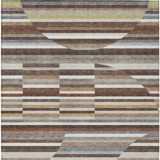 Brown And Gray Striped Washable Indoor Outdoor Area Rug Photo 3