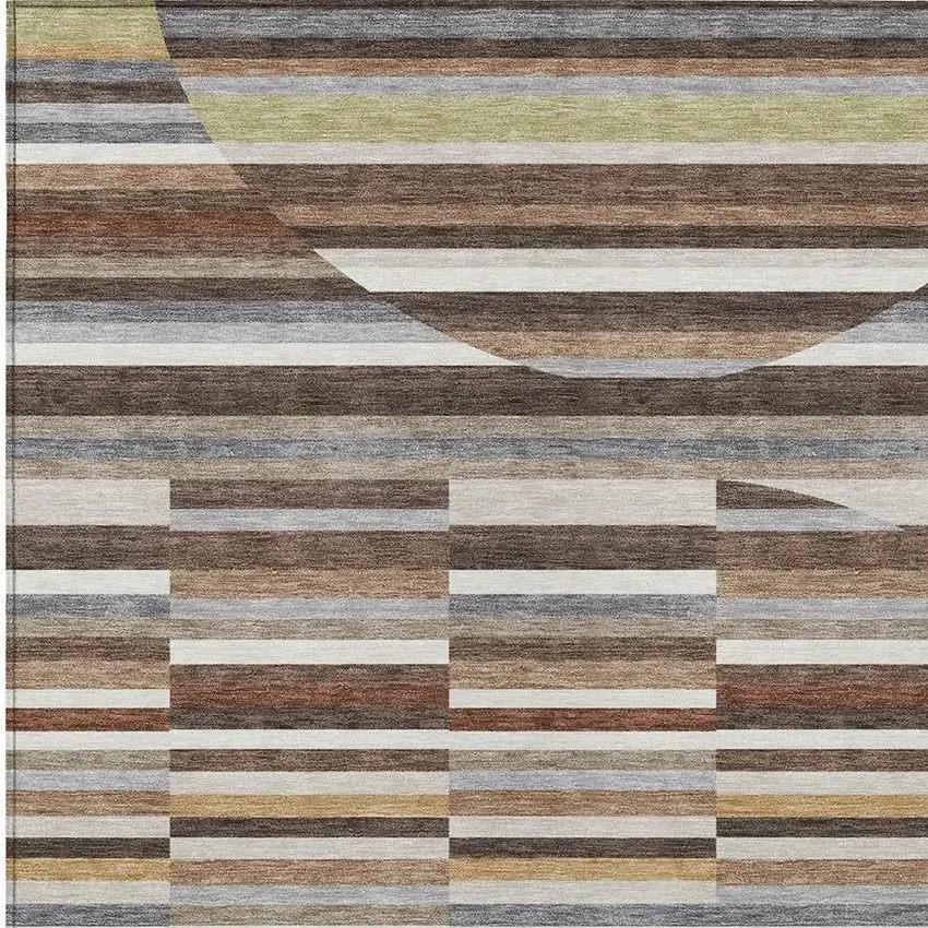 Brown And Gray Striped Washable Indoor Outdoor Area Rug Photo 2