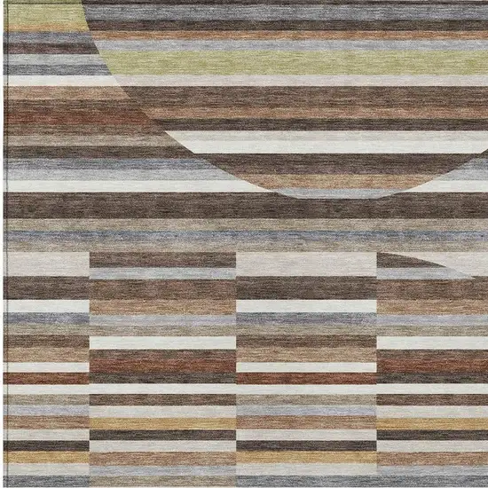 Brown And Gray Striped Washable Indoor Outdoor Area Rug Photo 2