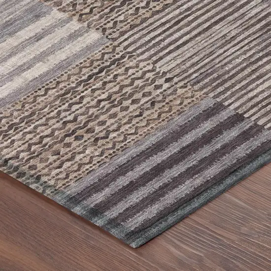 Brown And Gray Striped Washable Indoor Outdoor Area Rug Photo 5