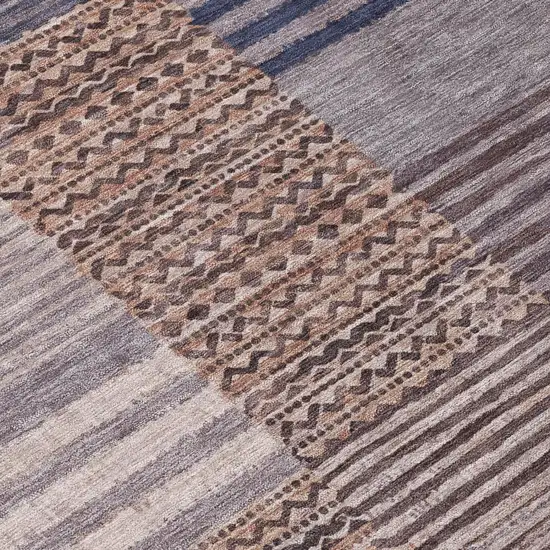 Brown And Gray Striped Washable Indoor Outdoor Area Rug Photo 6