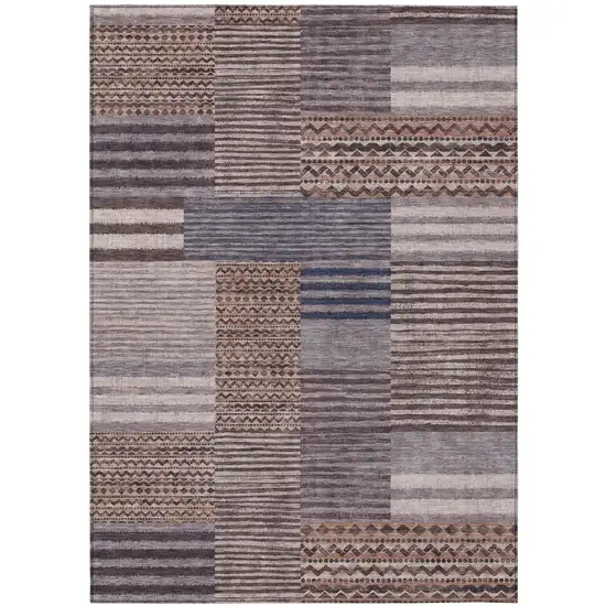 Brown And Gray Striped Washable Indoor Outdoor Area Rug Photo 2