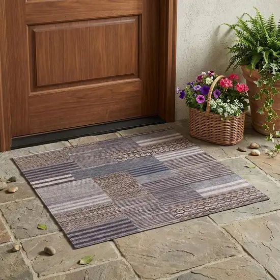 Brown And Gray Striped Washable Indoor Outdoor Area Rug Photo 1