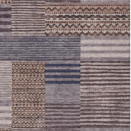 Brown And Gray Striped Washable Indoor Outdoor Area Rug Photo 3