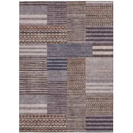 Brown And Gray Striped Washable Indoor Outdoor Area Rug Photo 4